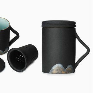 Japanese Ceramic Tea Cup Mug with Filter + Saucer